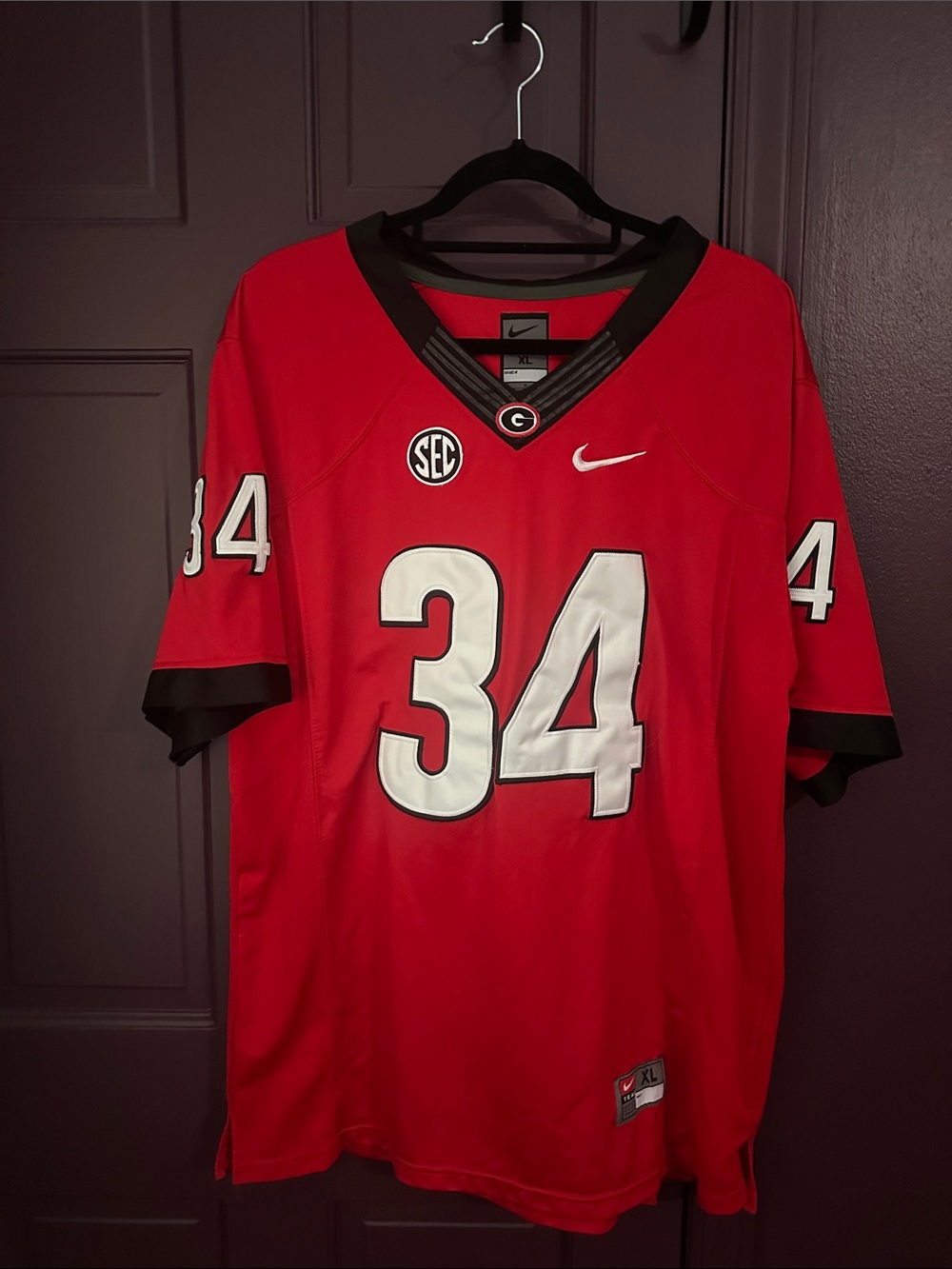 Nike Red and Black Georgia #34 Walker Football Jersey
